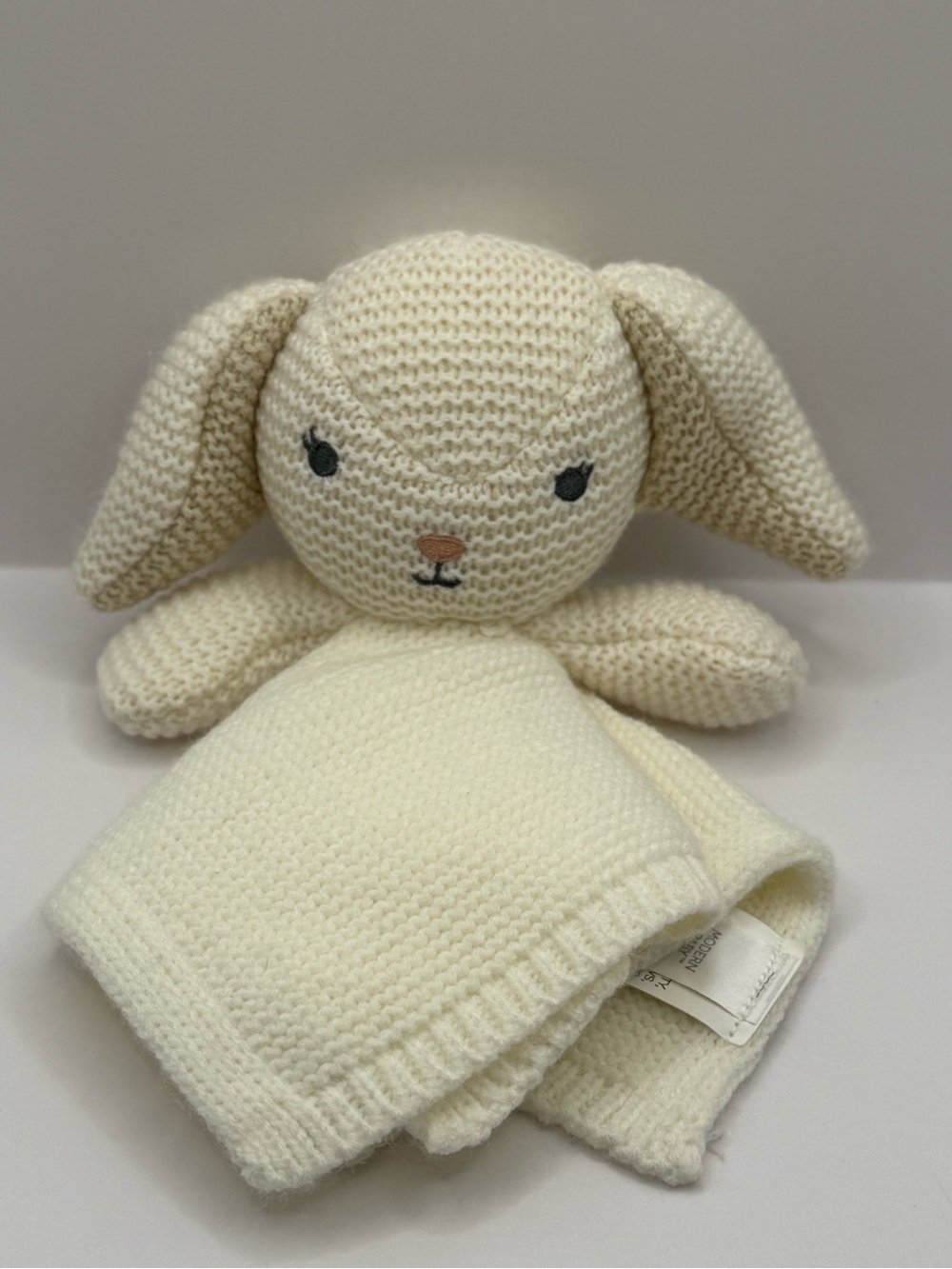 Modern Baby Cream Knit Baby Lovey Blanket Plush